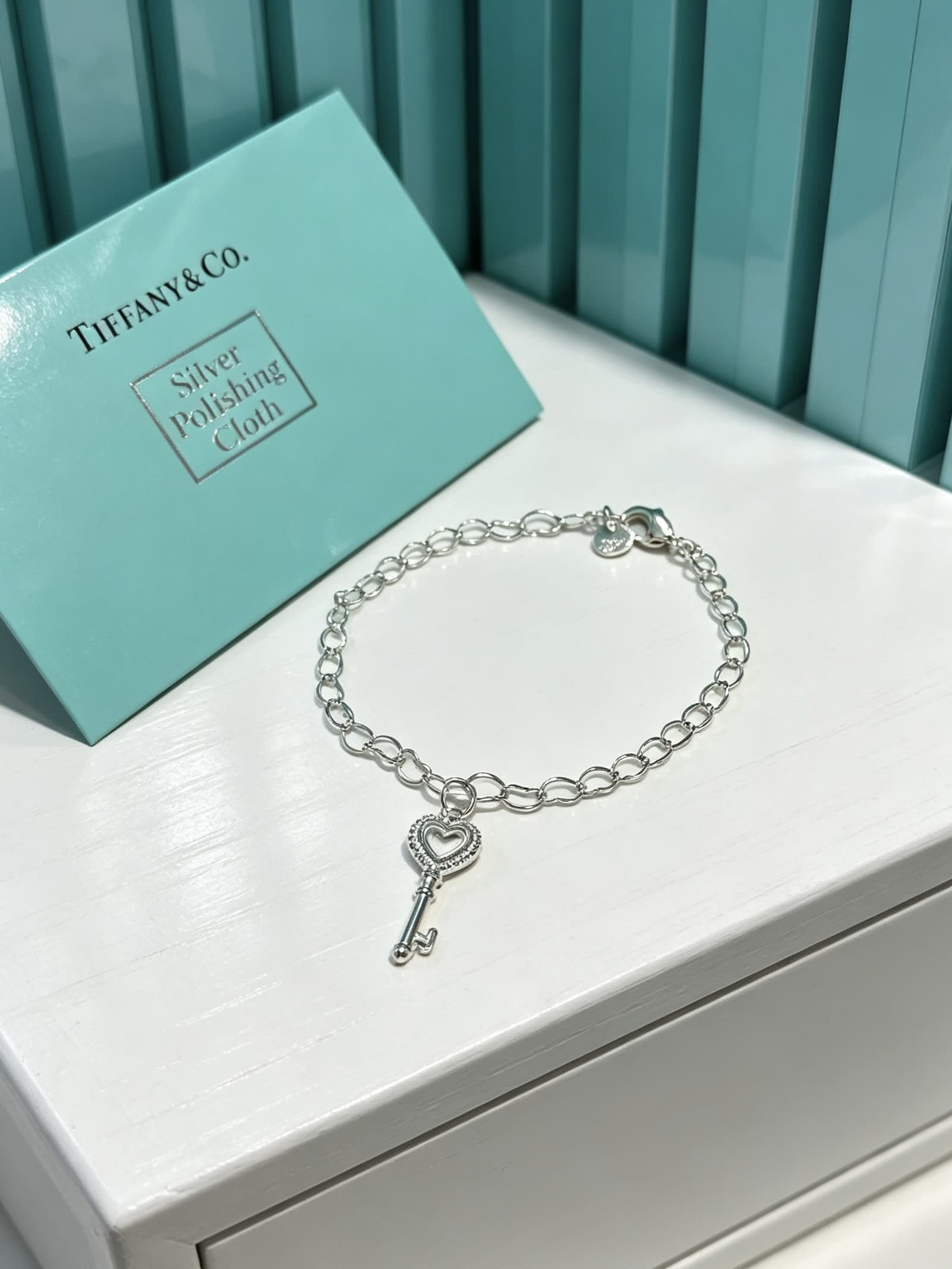Tiffany & Co. Sterling Silver Heart Key Charm Bracelet
